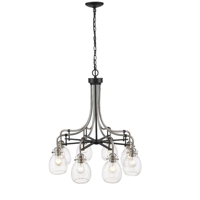 Z-Lite Kraken 28" 8-Light Matte Black and Brushed Nickel Chandelier With Clear Glass Shade