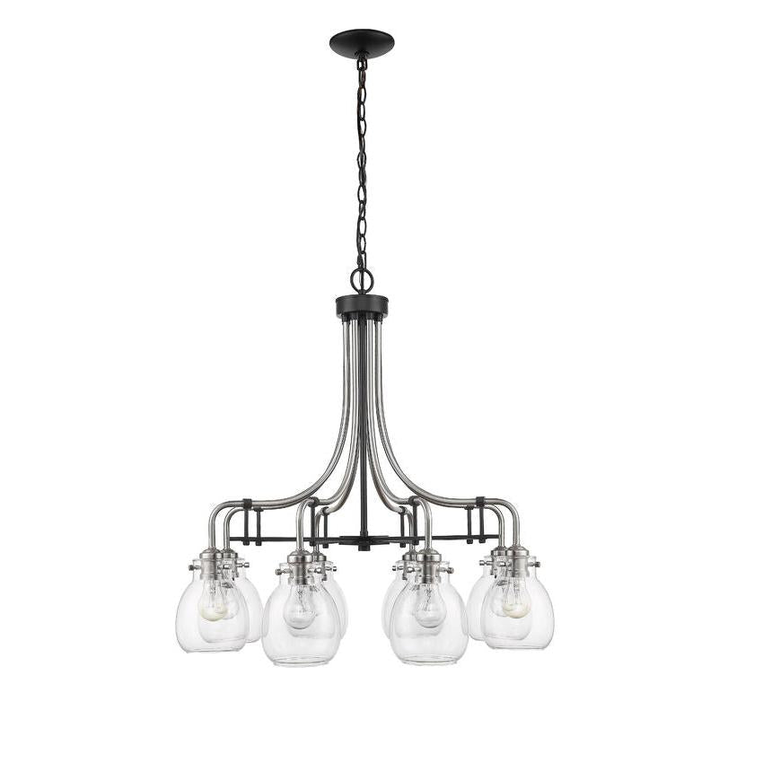 Z-Lite Kraken 28" 8-Light Matte Black and Brushed Nickel Chandelier With Clear Glass Shade