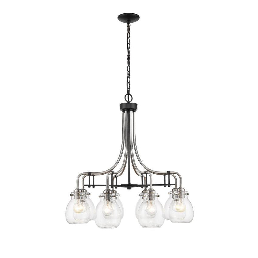 Z-Lite Kraken 28" 8-Light Matte Black and Brushed Nickel Chandelier With Clear Glass Shade