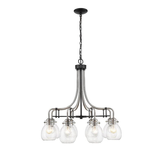Z-Lite Kraken 28" 8-Light Matte Black and Brushed Nickel Chandelier With Clear Glass Shade