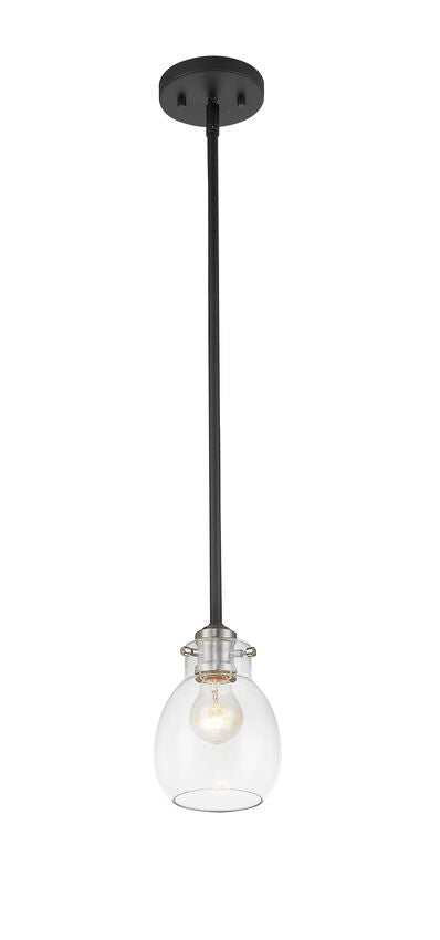 Z-Lite Kraken 6" 1-Light Matte Black and Brushed Nickel Mini Pendant Light With Clear Glass Shade