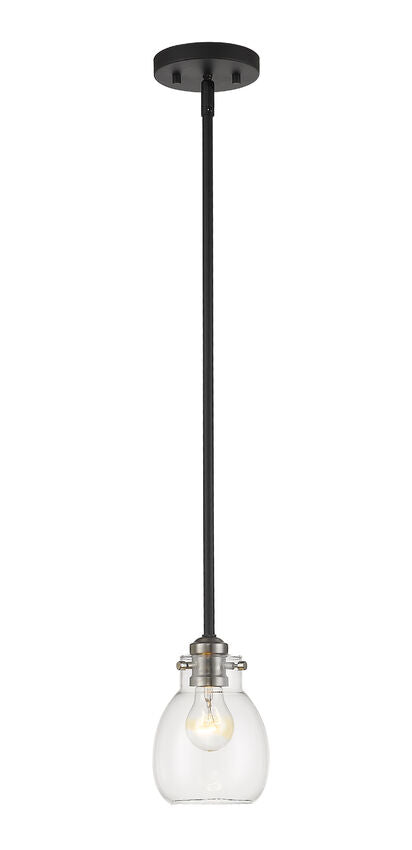 Z-Lite Kraken 6" 1-Light Matte Black and Brushed Nickel Mini Pendant Light With Clear Glass Shade