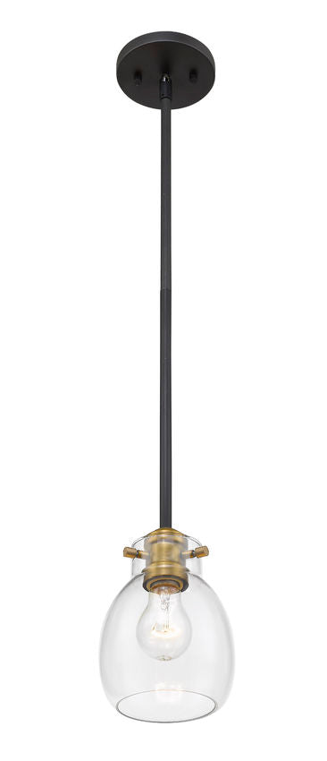Z-Lite Kraken 6" 1-Light Matte Black and Olde Brass Mini Pendant Light With Clear Glass Shade