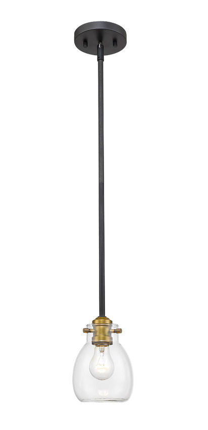 Z-Lite Kraken 6" 1-Light Matte Black and Olde Brass Mini Pendant Light With Clear Glass Shade