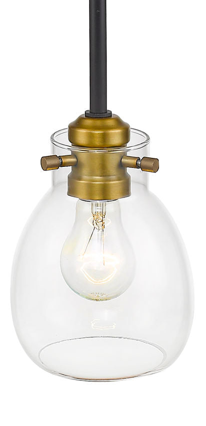 Z-Lite Kraken 6" 1-Light Matte Black and Olde Brass Mini Pendant Light With Clear Glass Shade
