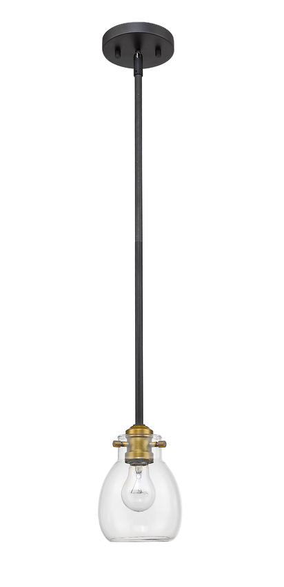 Z-Lite Kraken 6" 1-Light Matte Black and Olde Brass Mini Pendant Light With Clear Glass Shade