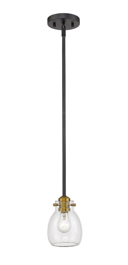 Z-Lite Kraken 6" 1-Light Matte Black and Olde Brass Mini Pendant Light With Clear Glass Shade