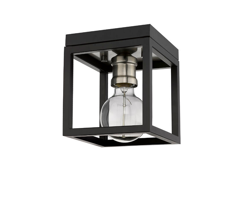 Z-Lite Kube 6" 1-Light Matte Black and Brushed Nickel Steel Flush Mount Lighting