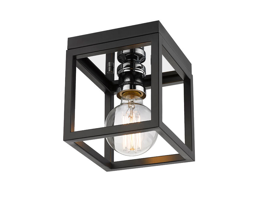 Z-Lite Kube 6" 1-Light Matte Black and Chrome Steel Flush Mount Lighting