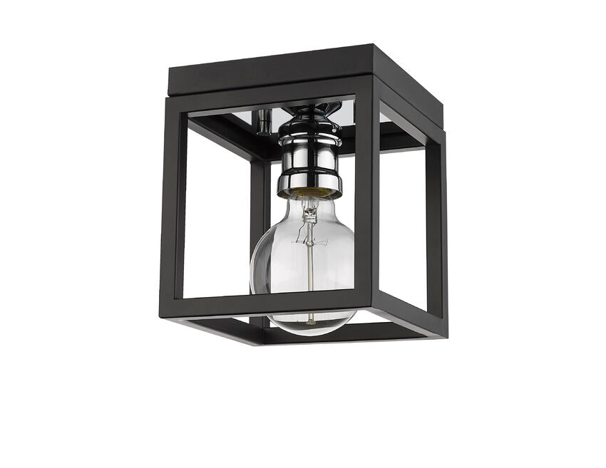 Z-Lite Kube 6" 1-Light Matte Black and Chrome Steel Flush Mount Lighting