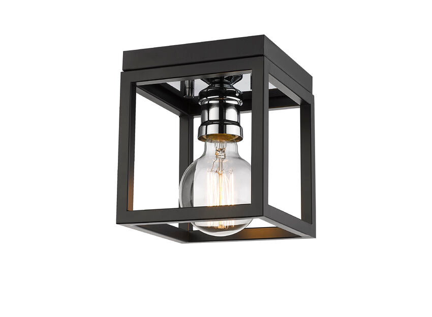 Z-Lite Kube 6" 1-Light Matte Black and Chrome Steel Flush Mount Lighting