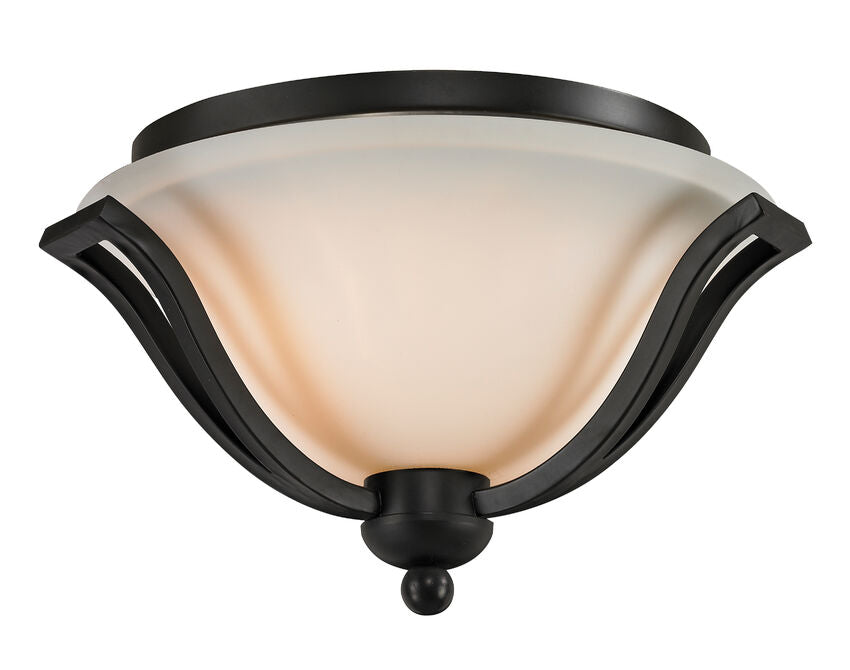 Z-Lite Lagoon 15" 2-Light Matte Black Flush Mount Lighting With Matte Opal Glass Shade