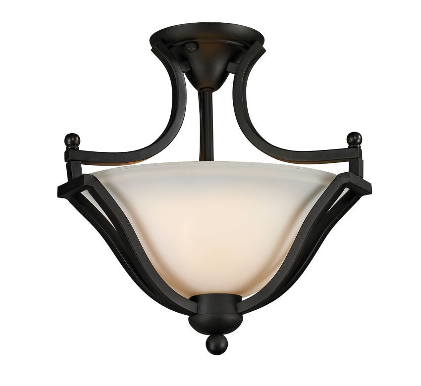 Z-Lite Lagoon 15" 2-Light Matte Black Semi Flush Mount With Matte Opal Glass Shade