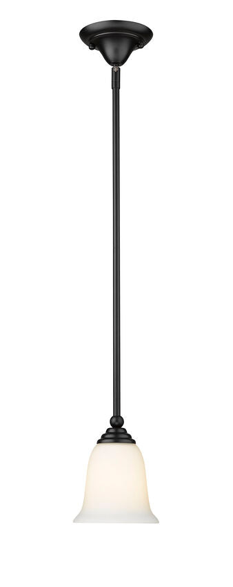 Z-Lite Lagoon 6" 1-Light Matte Black Mini Pendant Light With Matte Opal Glass Shade