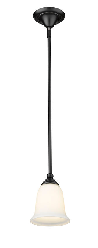Z-Lite Lagoon 6" 1-Light Matte Black Mini Pendant Light With Matte Opal Glass Shade