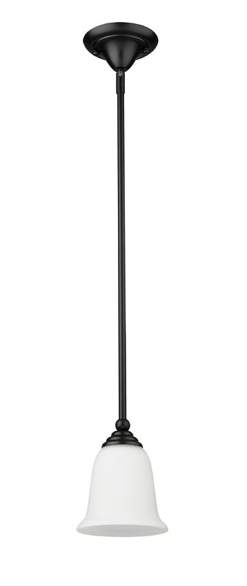 Z-Lite Lagoon 6" 1-Light Matte Black Mini Pendant Light With Matte Opal Glass Shade