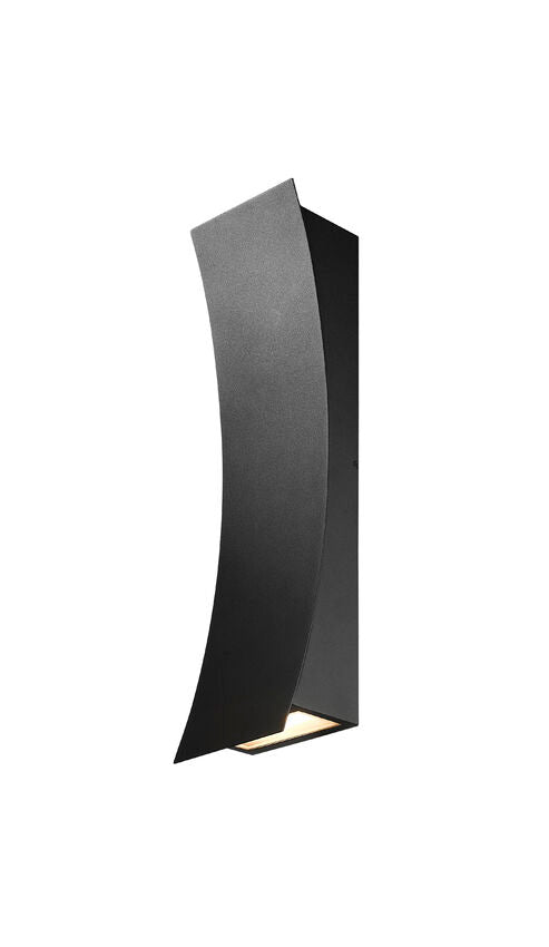 Z-Lite Landrum 5" W x 18" H 2-Light LED Black Aluminum Outdoor Wall Sconce With Sand Blast Glass Shade