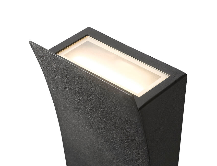 Z-Lite Landrum 5" W x 18" H 2-Light LED Black Aluminum Outdoor Wall Sconce With Sand Blast Glass Shade