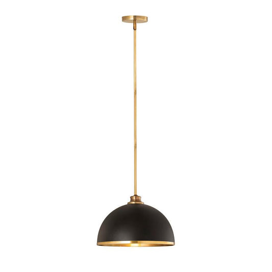 Z-Lite Landry 14" 1-Light Matte Black and Rubbed Brass Pendant Light