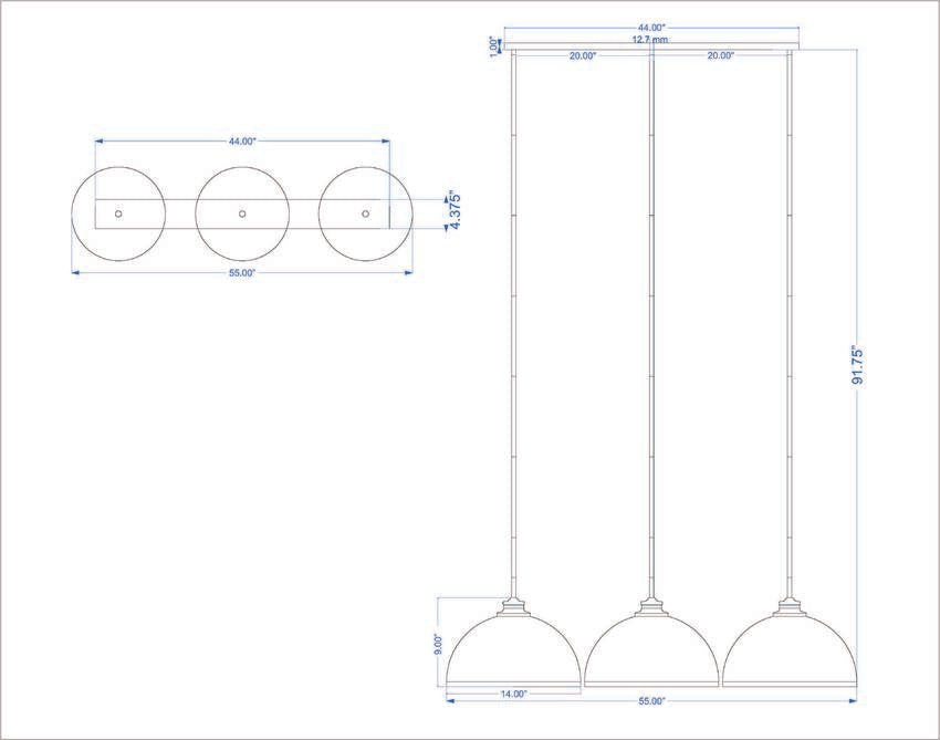 Z-Lite Landry 54" 3-Light Stainless Steel Matte Black and Brushed Nickel Pendant Light