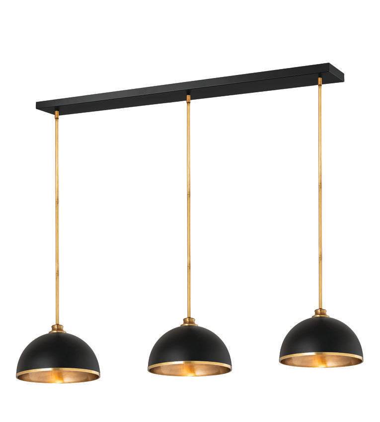 Z-Lite Landry 54" 3-Light Stainless Steel Matte Black and Rubbed Brass Pendant Light