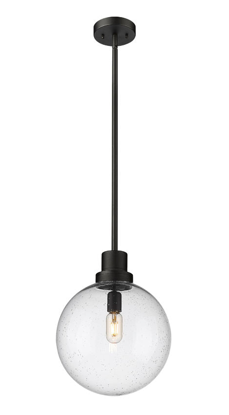 Z-Lite Laurent 12" 1-Light Black Aluminum Outdoor Pendant Light With Clear Seedy Glass Shade