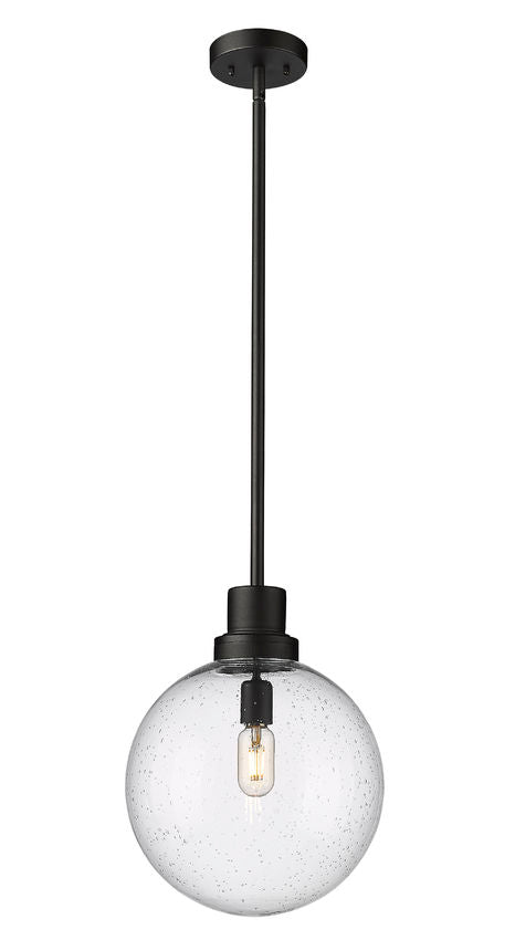 Z-Lite Laurent 12" 1-Light Black Aluminum Outdoor Pendant Light With Clear Seedy Glass Shade