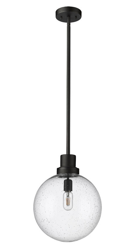 Z-Lite Laurent 12" 1-Light Black Aluminum Outdoor Pendant Light With Clear Seedy Glass Shade