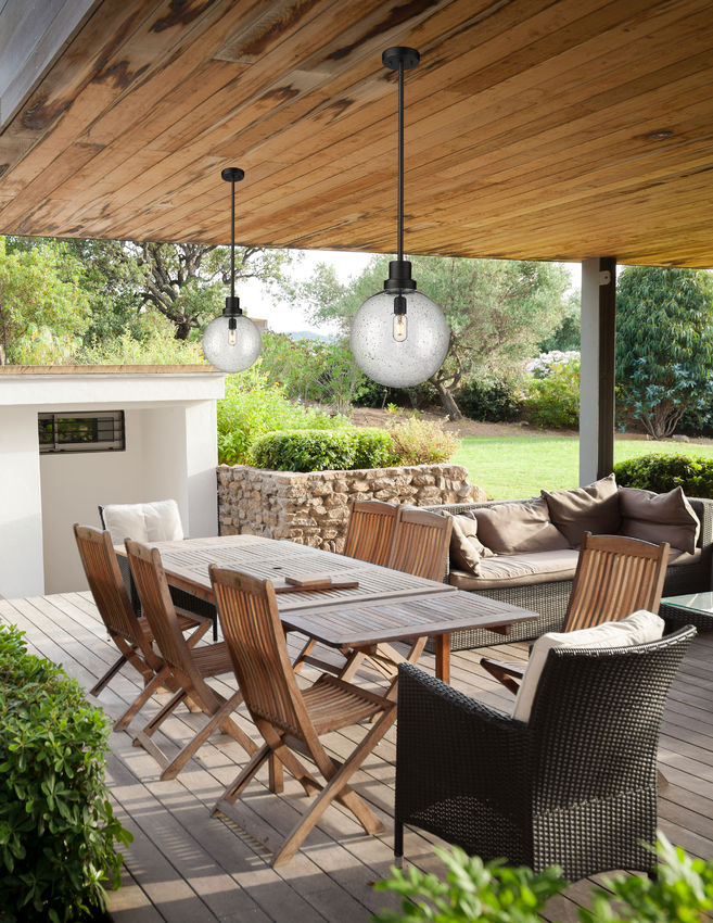 Z-Lite Laurent 12" 1-Light Black Aluminum Outdoor Pendant Light With Clear Seedy Glass Shade