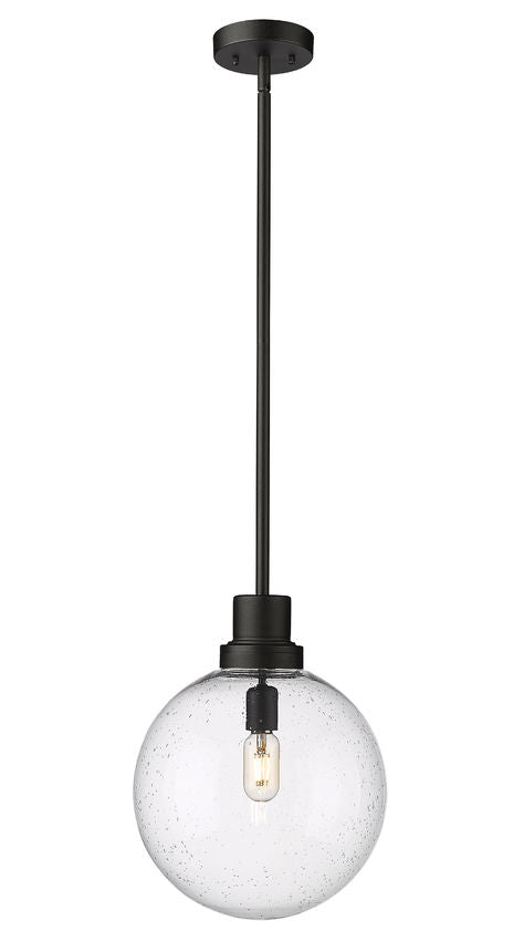 Z-Lite Laurent 12" 1-Light Black Aluminum Outdoor Pendant Light With Clear Seedy Glass Shade