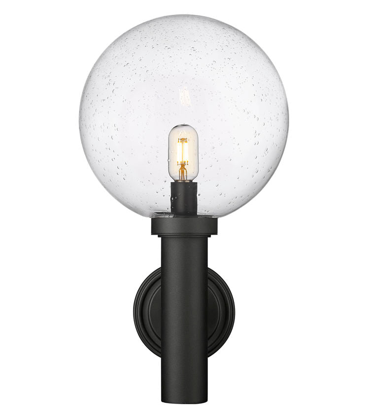 Z-Lite Laurent 12" 1-Light Black Aluminum Outdoor Wall Sconce With Clear Seedy Glass Shade