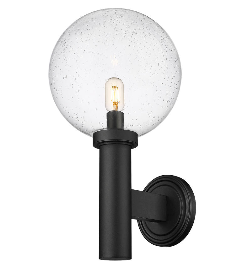 Z-Lite Laurent 12" 1-Light Black Aluminum Outdoor Wall Sconce With Clear Seedy Glass Shade