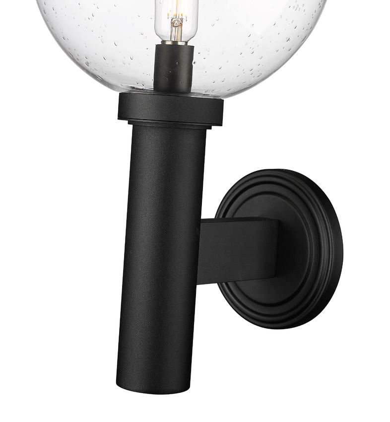 Z-Lite Laurent 12" 1-Light Black Aluminum Outdoor Wall Sconce With Clear Seedy Glass Shade