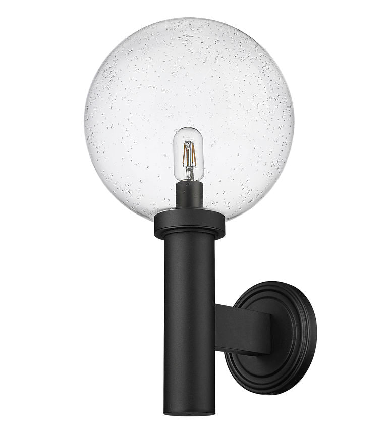 Z-Lite Laurent 12" 1-Light Black Aluminum Outdoor Wall Sconce With Clear Seedy Glass Shade