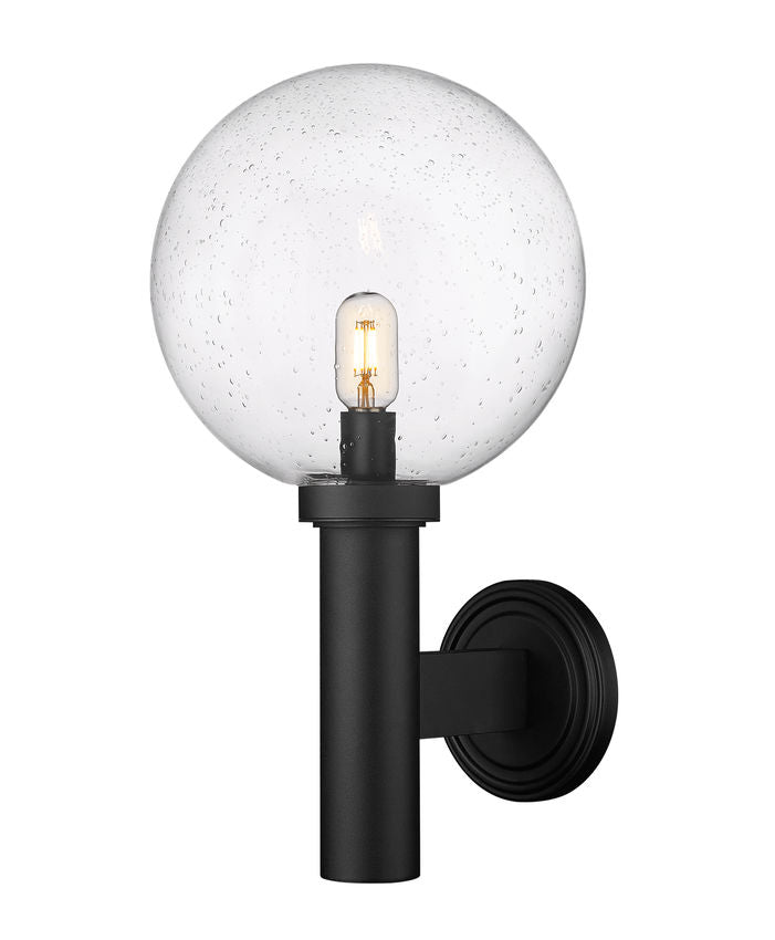 Z-Lite Laurent 12" 1-Light Black Aluminum Outdoor Wall Sconce With Clear Seedy Glass Shade