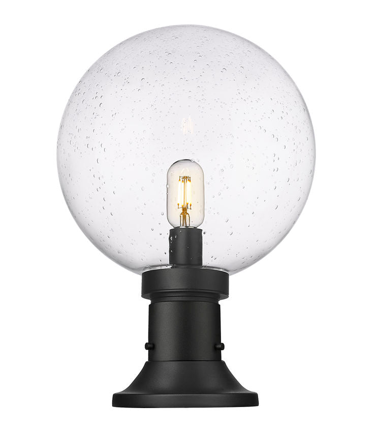 Z-Lite Laurent 12" W x 18" H 1-Light Black Outdoor Pier Mounted Fixture and Round Pier Mount Hardware With Clear Seedy Glass Shade