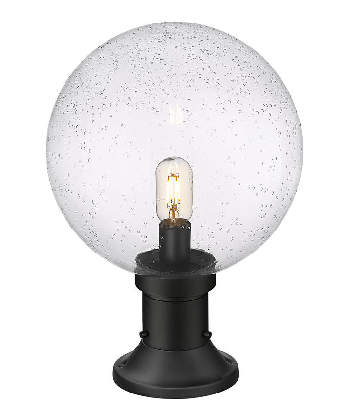 Z-Lite Laurent 12" W x 18" H 1-Light Black Outdoor Pier Mounted Fixture and Round Pier Mount Hardware With Clear Seedy Glass Shade