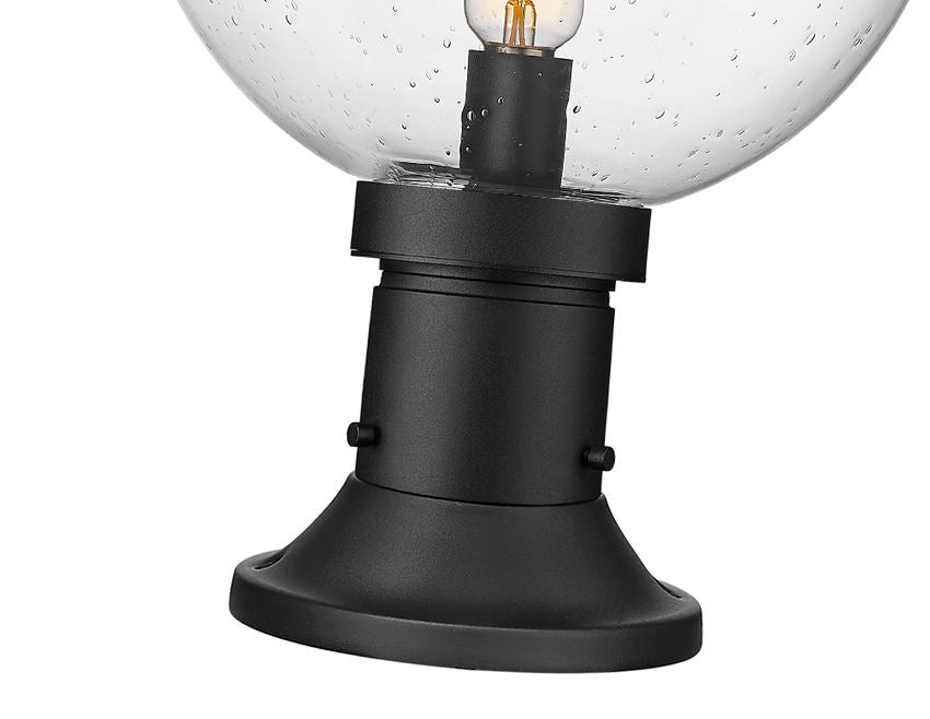 Z-Lite Laurent 12" W x 18" H 1-Light Black Outdoor Pier Mounted Fixture and Round Pier Mount Hardware With Clear Seedy Glass Shade