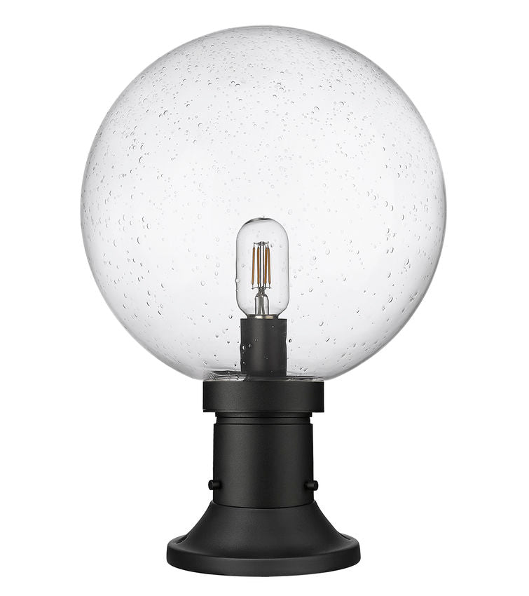 Z-Lite Laurent 12" W x 18" H 1-Light Black Outdoor Pier Mounted Fixture and Round Pier Mount Hardware With Clear Seedy Glass Shade