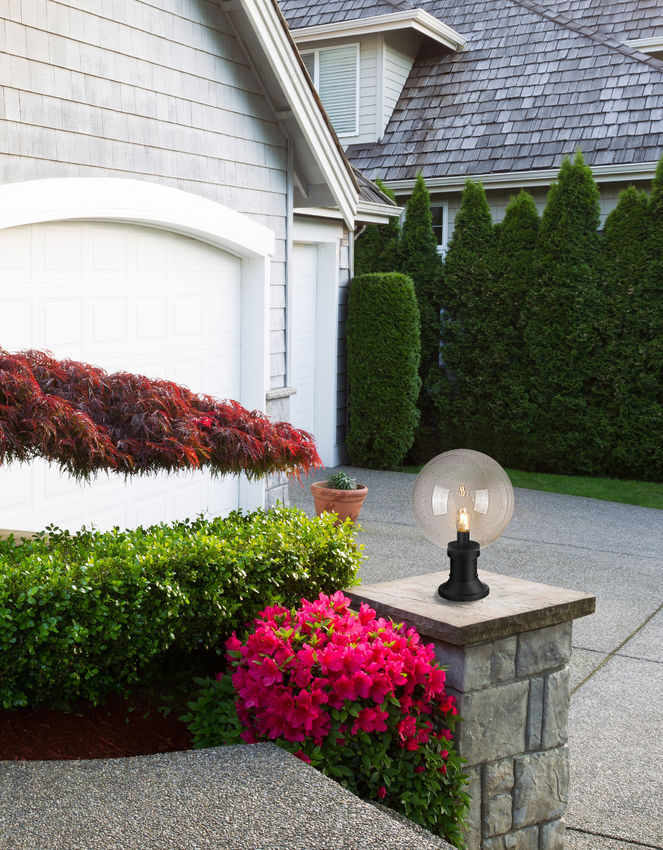 Z-Lite Laurent 12" W x 18" H 1-Light Black Outdoor Pier Mounted Fixture and Round Pier Mount Hardware With Clear Seedy Glass Shade