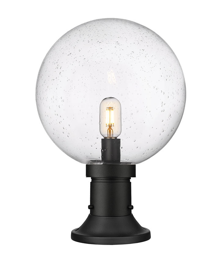 Z-Lite Laurent 12" W x 18" H 1-Light Black Outdoor Pier Mounted Fixture and Round Pier Mount Hardware With Clear Seedy Glass Shade