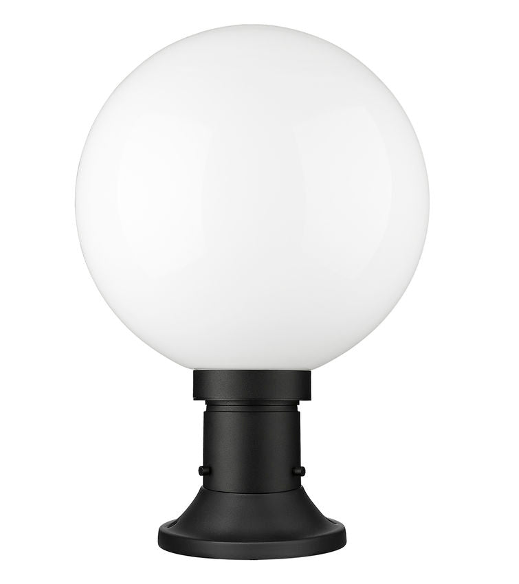 Z-Lite Laurent 12" W x 18" H 1-Light Black Outdoor Pier Mounted Fixture and Round Pier Mount Hardware With Opal Glass Shade