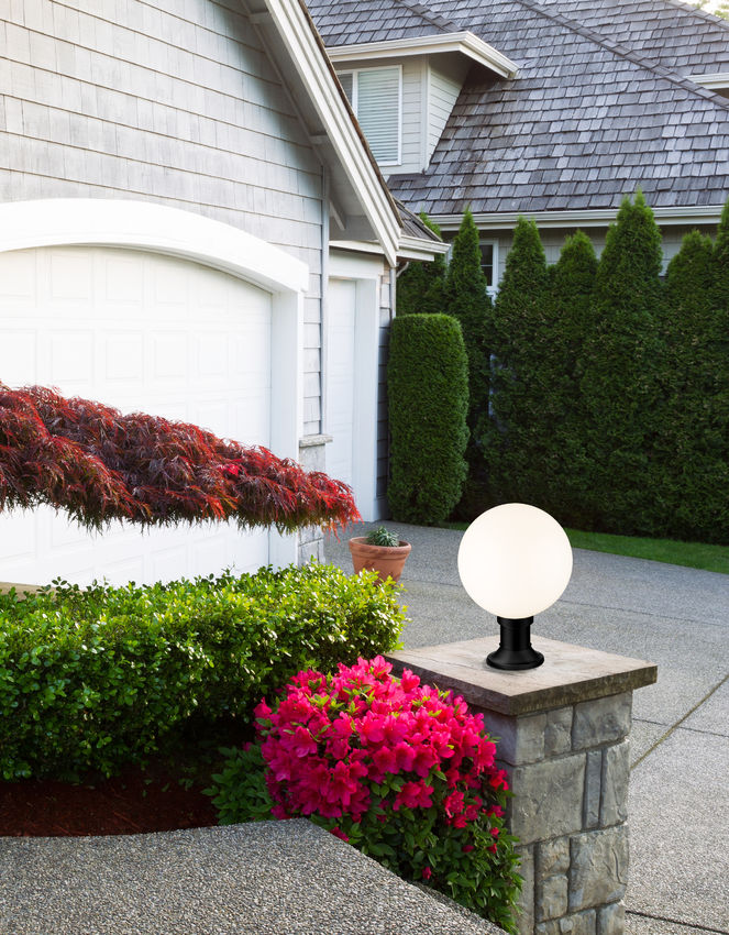Z-Lite Laurent 12" W x 18" H 1-Light Black Outdoor Pier Mounted Fixture and Round Pier Mount Hardware With Opal Glass Shade