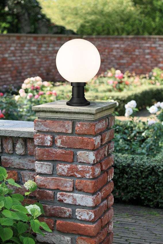 Z-Lite Laurent 12" W x 18" H 1-Light Black Outdoor Pier Mounted Fixture and Round Pier Mount Hardware With Opal Glass Shade