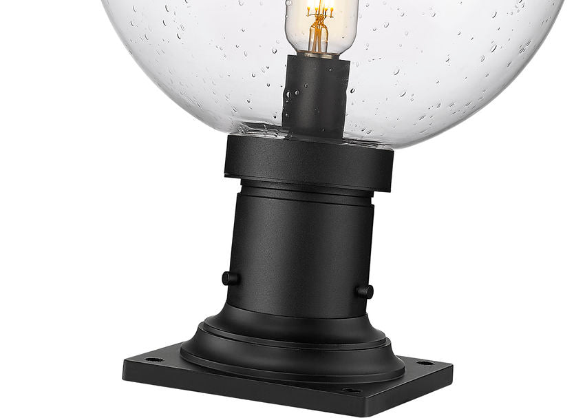 Z-Lite Laurent 12" W x 18" H 1-Light Black Outdoor Pier Mounted Fixture and Square Pier Mount Hardware With Clear Seedy Glass Shade