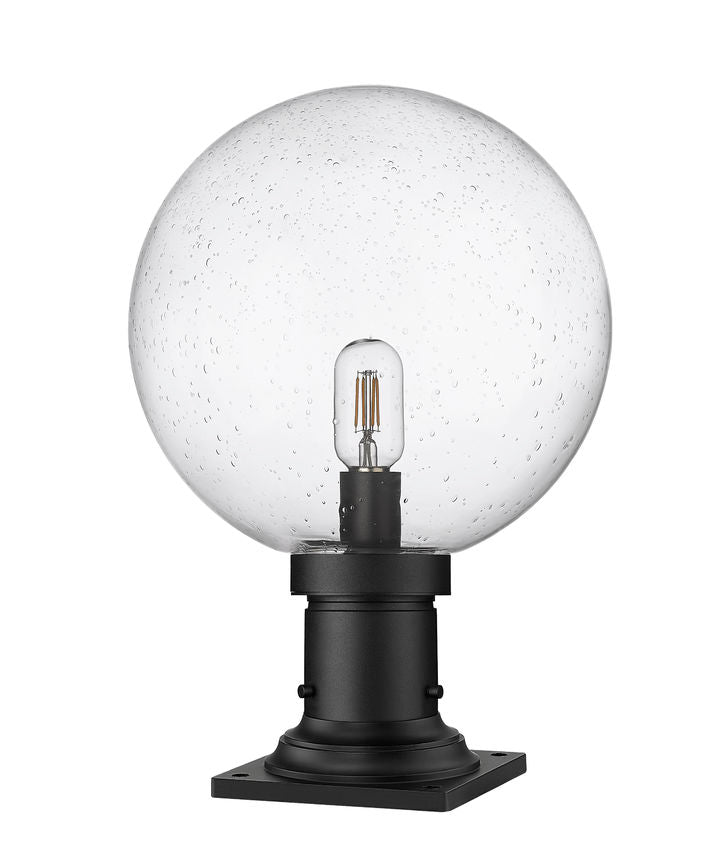 Z-Lite Laurent 12" W x 18" H 1-Light Black Outdoor Pier Mounted Fixture and Square Pier Mount Hardware With Clear Seedy Glass Shade