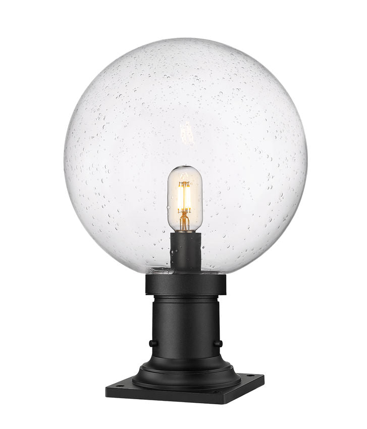 Z-Lite Laurent 12" W x 18" H 1-Light Black Outdoor Pier Mounted Fixture and Square Pier Mount Hardware With Clear Seedy Glass Shade