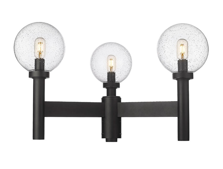 Z-Lite Laurent 30" W x 18" H 3-Light Black Outdoor Post Mount Fixture With Clear Seedy Glass Shade