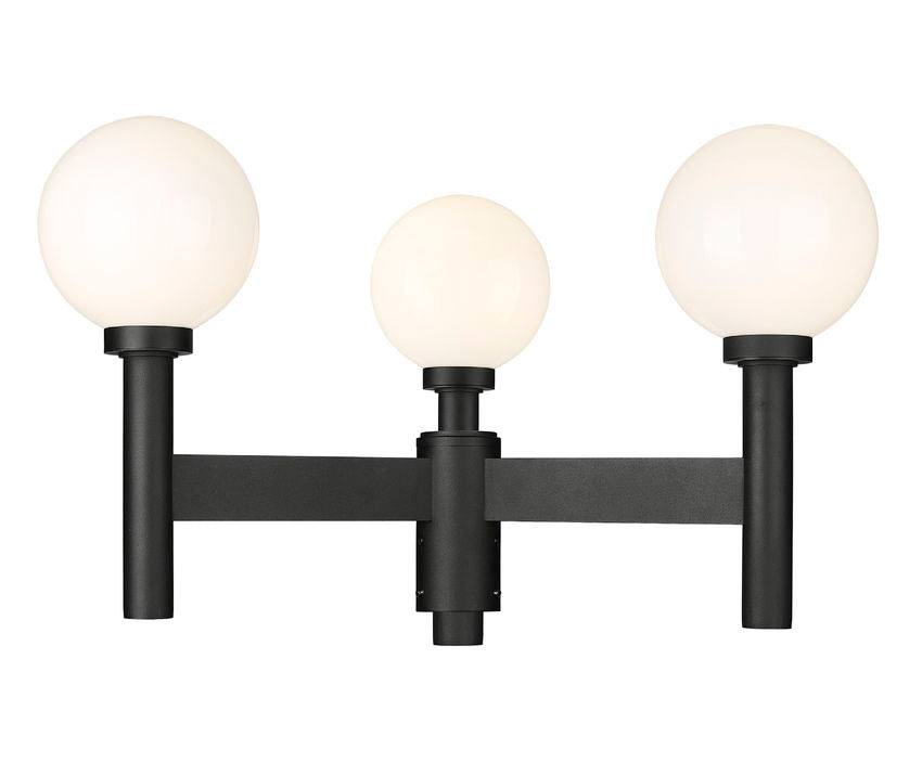 Z-Lite Laurent 30" W x 18" H 3-Light Black Outdoor Post Mount Fixture With Opal Glass Shade