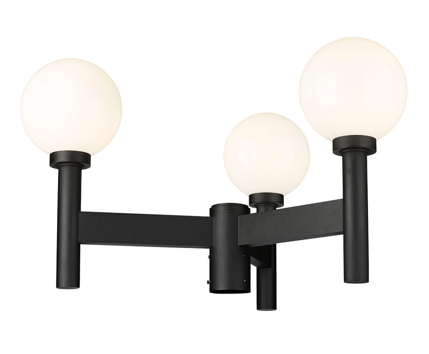 Z-Lite Laurent 30" W x 18" H 3-Light Black Outdoor Post Mount Fixture With Opal Glass Shade